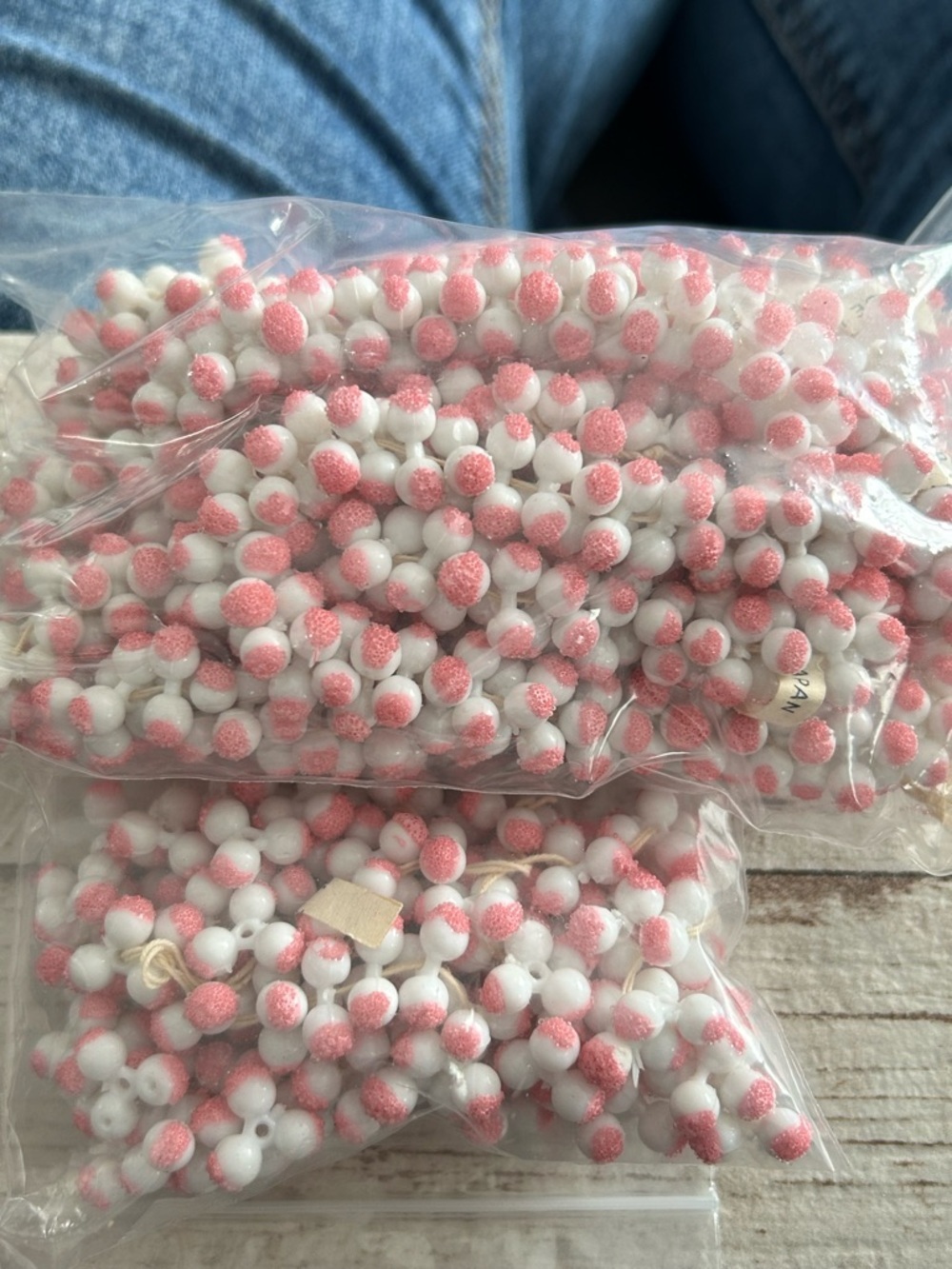 Vintage 1960 acrylic Pink and White Bead Strand Lot